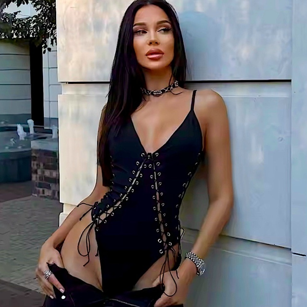 Black Lace-Up Bodysuit